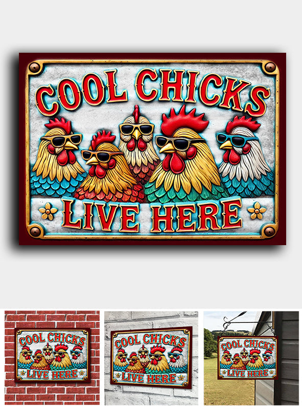 Cool Chicks Live Here - Chicken Rectangle Metal Sign
