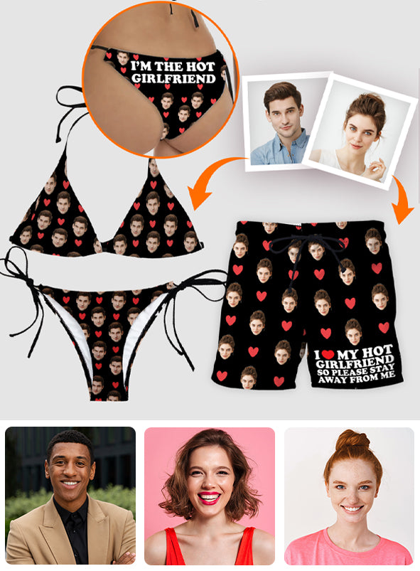 J'aime ma copine canon - Maillot de bain triangle personnalisé pour couple et short pour homme