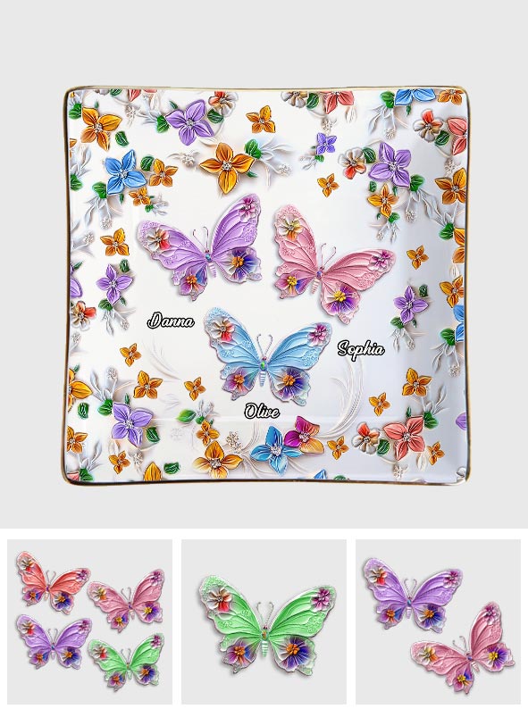 Porte-bijoux personnalisé Bestie avec papillons et fleurs - Porte-bijoux imprimé intégralement - Motif fleurs et papillons - Bestie