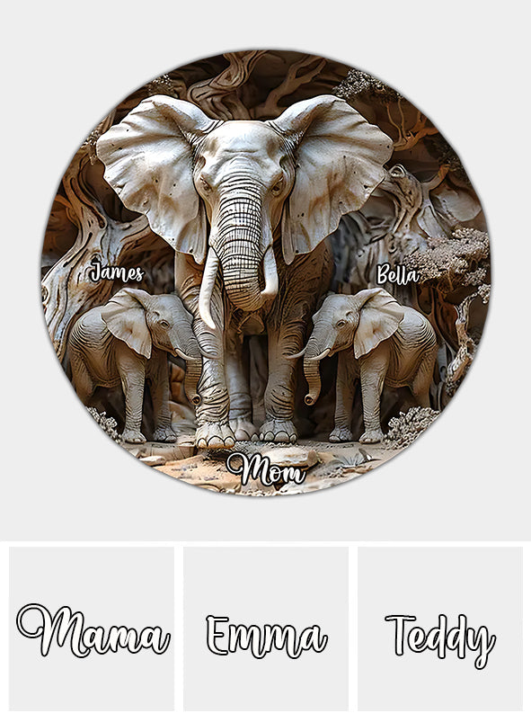 Mom & Kids Gift For Mom, Grandma,... - Personalized Elephant Round Shaped Stone