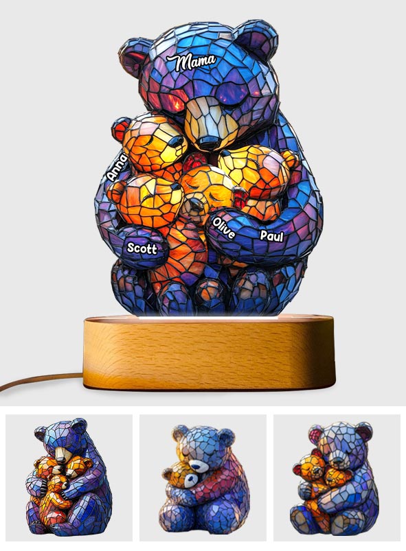 Plaque lumineuse personnalisée en forme de maman ours - Socle lumineux « Maman Ours »