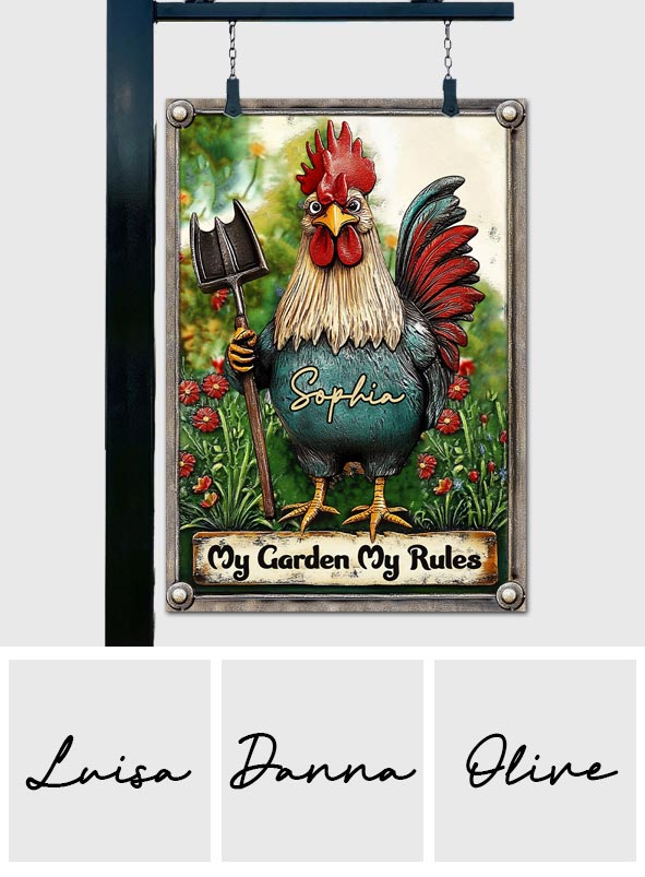 Mon jardin, mes règles - Panneau métallique rectangulaire personnalisé pour le jardinage