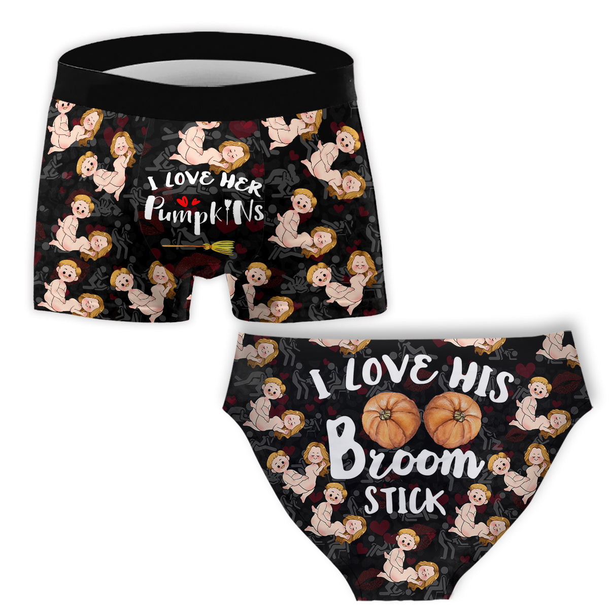 J'aime son balai, j'aime ses citrouilles - Slips personnalisés pour couples (femme et homme)