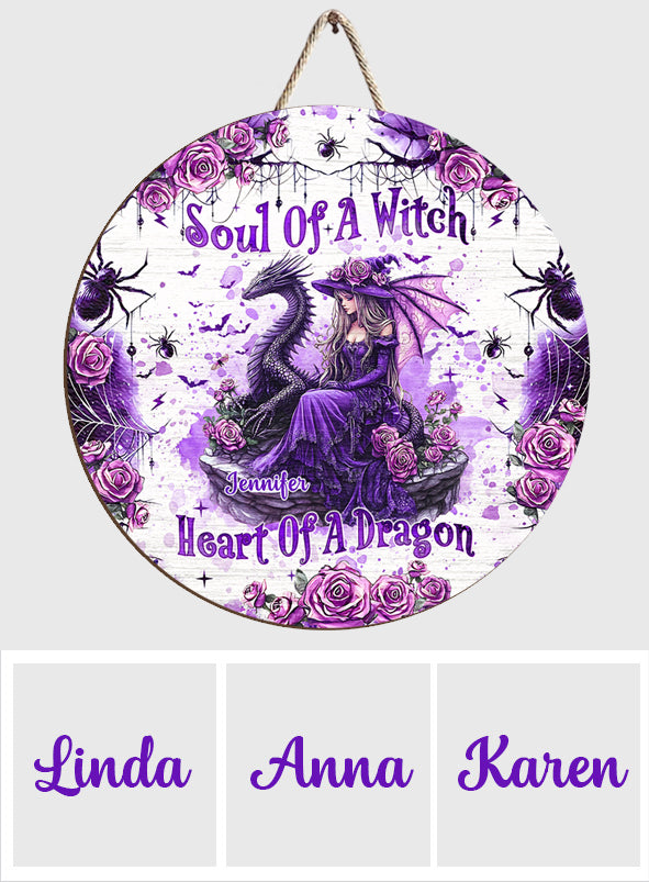 Soul Of A Witch Heart Of A Dragon - Personalized Witch Round Wood Sign