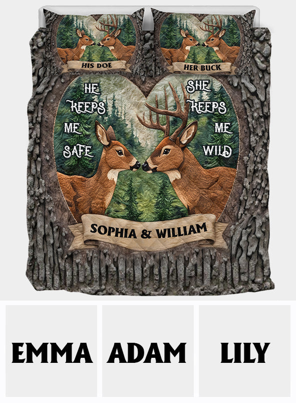 Un vieux cerf et sa douce biche - Ensemble de courtepointe de chasse personnalisé