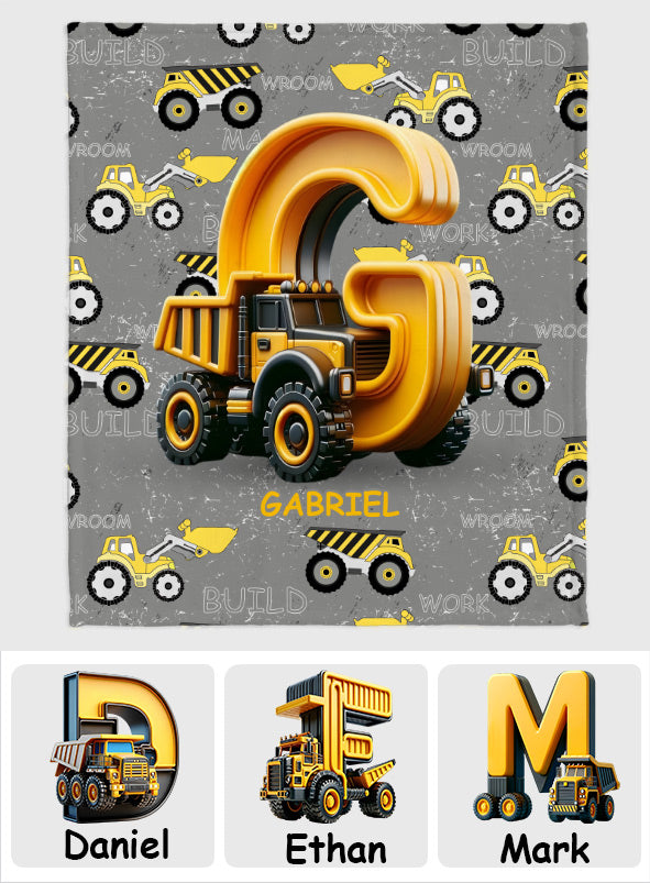Construction Vehicles Letter - Personalized Kid Blanket