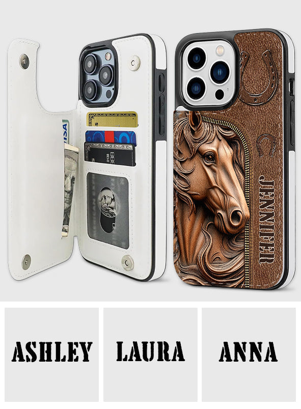 Facilement distrait par les chevaux - Étui portefeuille pliable personnalisé pour téléphone portable avec motif cheval