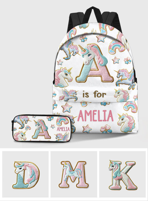 Magnifique alphabet licorne - Sac à dos et trousse personnalisés pour enfant