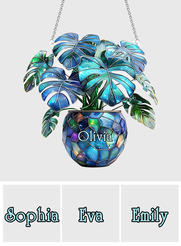 Monstera Deliciosa, Cactus - Ornement attrape-soleil personnalisé à suspendre à la fenêtre pour jardinage