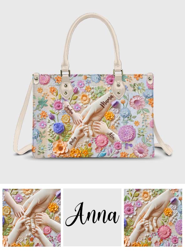 Tenez-nous la main - Sac à main personnalisé en cuir de mère