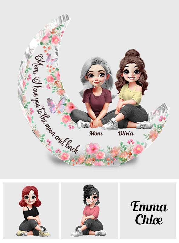 Je t'aime jusqu'à la lune et retour - Plaque acrylique personnalisée pour maman