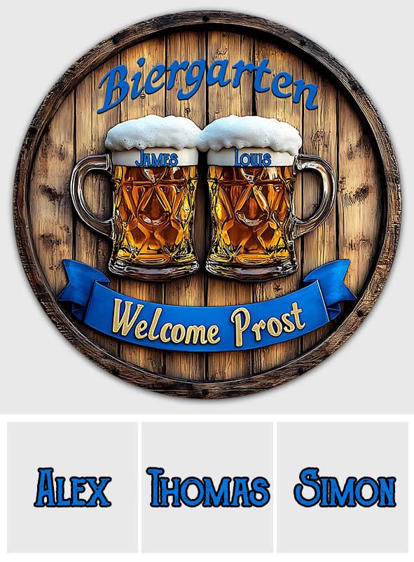 Biergarten - Personalized Beer Round Wood Sign