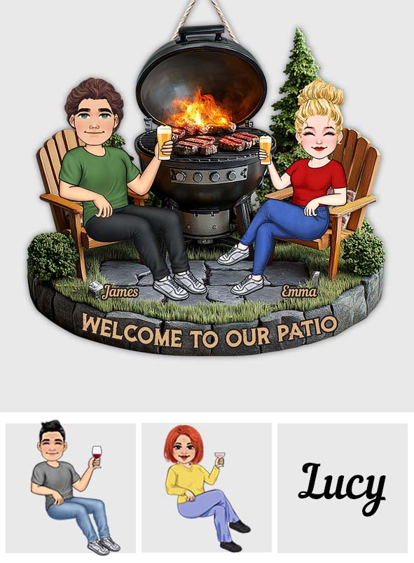 Welcome To Our Patio - Personalized Couple Custom Shaped Wood Sign