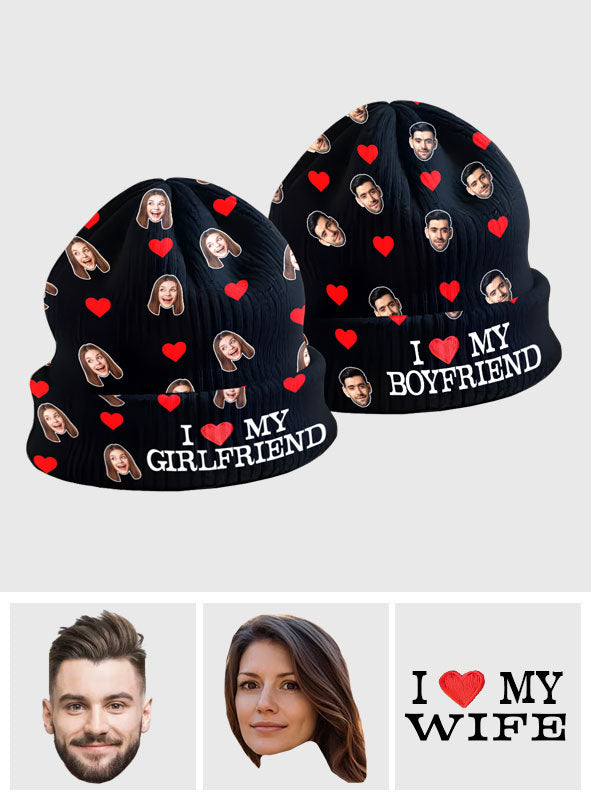 I Love My Girlfriend Boyfriend - Personalized Couple Beanie Hat