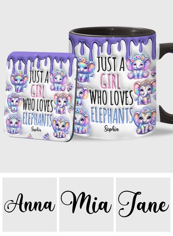 Mug personnalisé « Juste une fille qui aime les éléphants » avec motif éléphant