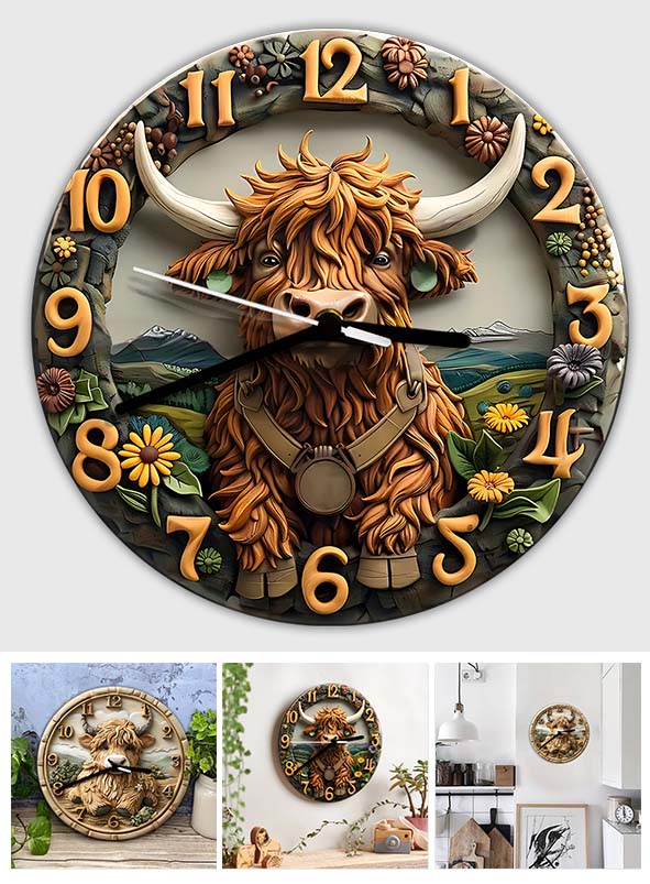 Horloge murale personnalisée « Love Highland Cow »