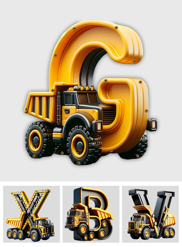 Alphabet des véhicules de chantier - Tirelire en bois personnalisée pour enfant
