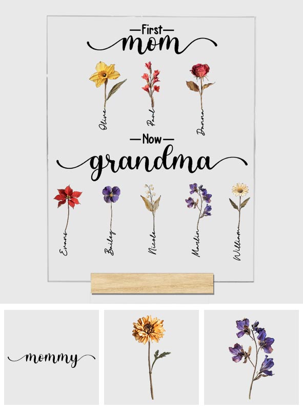 First Mother Now Grandma, Birth Flower Personalize - Personalized Grandma Transparent Acrylic Plaque