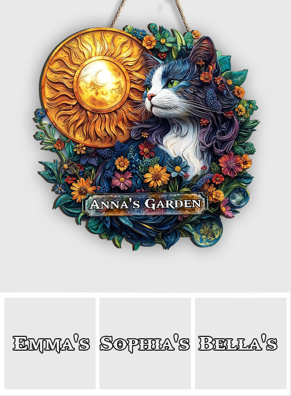 Chat fleuri - Panneau en bois personnalisé sur le thème du jardinage