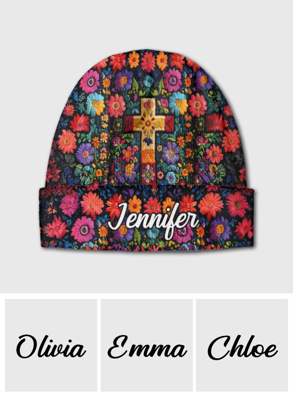 Floral Cross - Personalized Christian Beanie Hat
