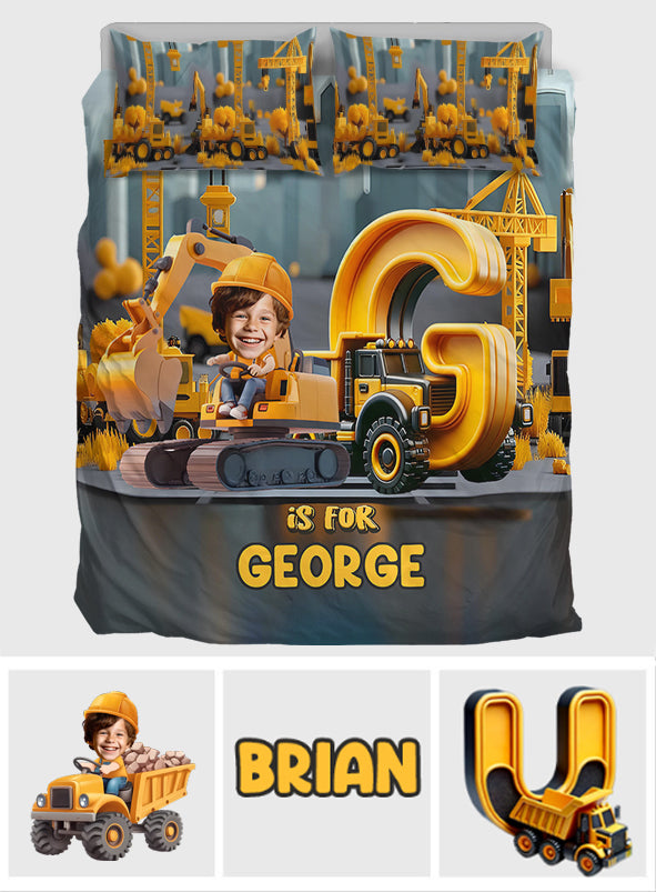 Construction Vehicle Alphabet - Personalized Kid Bedding Set