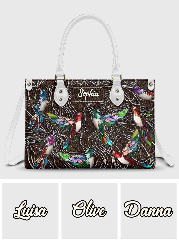 Family Members Hummingbirds Beautiful Birds - Personalized Family Leather Handbag