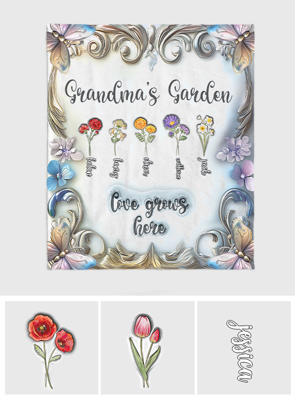 Grand-mère avec la fleur de naissance de son petit-enfant - Couverture personnalisée pour grand-mère