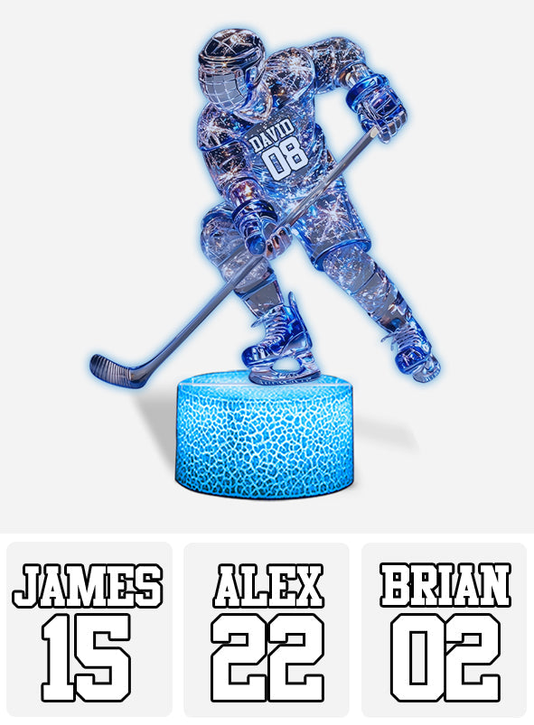 Sparkling Ice Hockey Player - Personalized Hockey Shaped Plaque Light Base