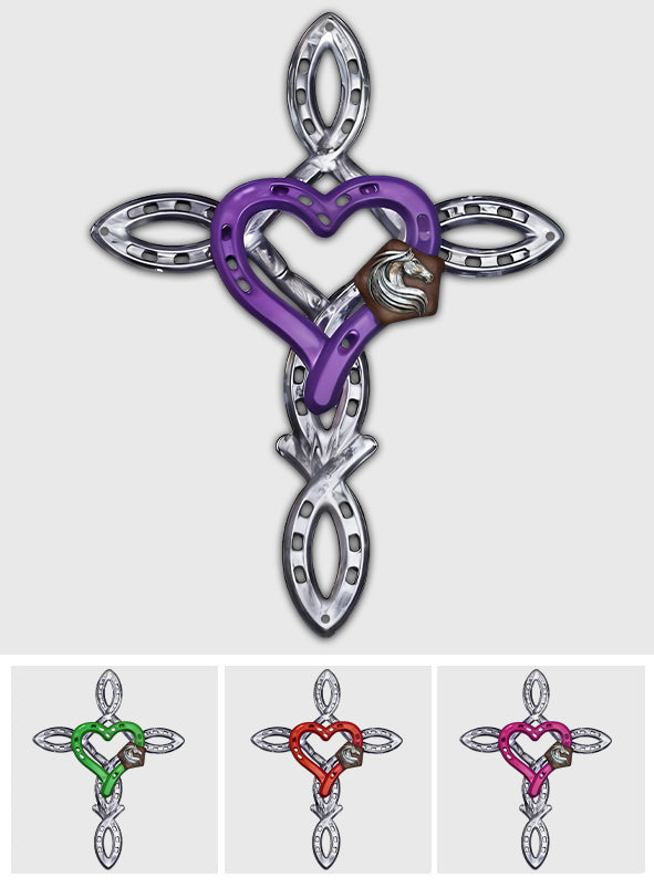 Rustic Horseshoe Cross - Personalized Horse Cut Metal Sign