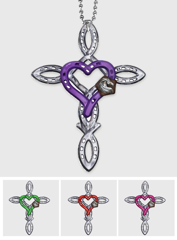 Rustic Horseshoe Cross - Personalized Horse Car Ornament