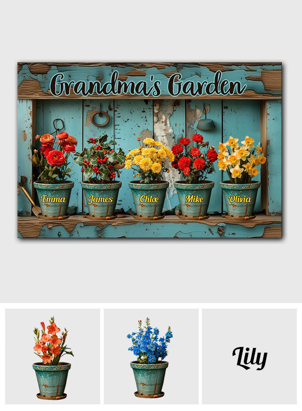Jardin de fleurs de naissance de grand-mère/maman… - Toile et affiche de jardinage personnalisées