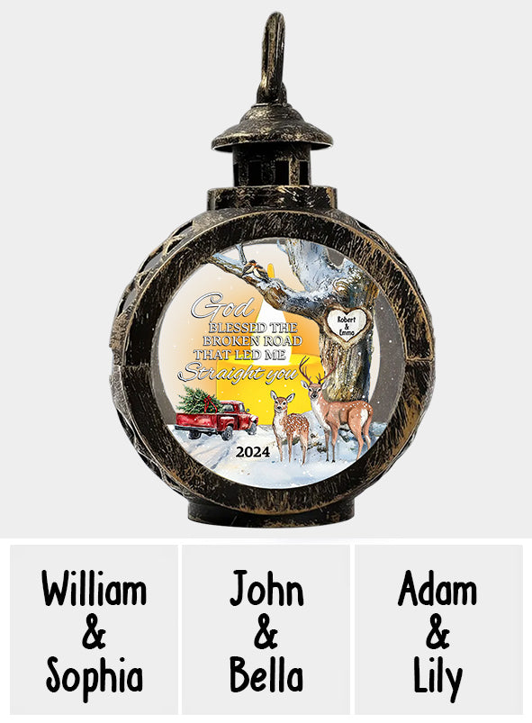 God Blessed The Broken Road - Personalized Couple Round Lantern With Light