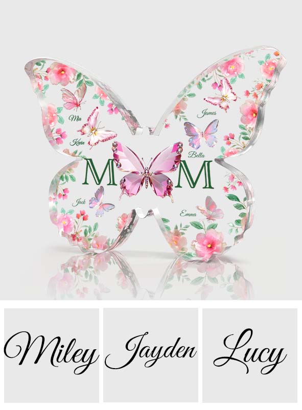 Mom And Children Butterflies - Personalized Mother Custom Shaped Acrylic Plaque