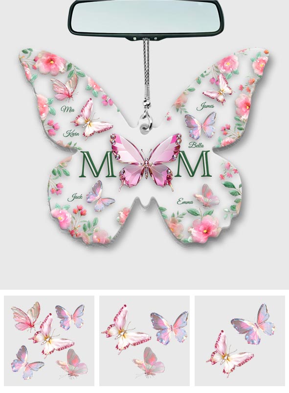 Mom And Children Butterflies - Personalized Mother Transparent Car Ornament