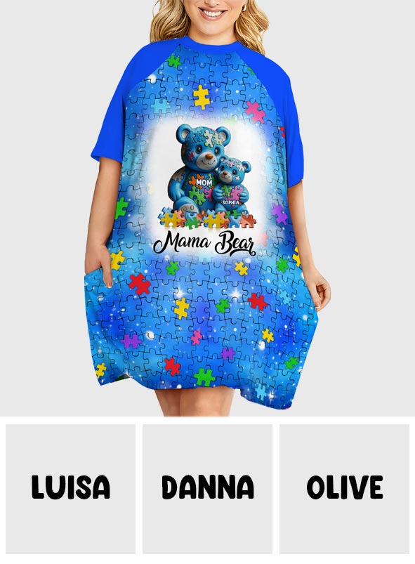 Robe-t-shirt de nuit personnalisée « Maman Ours » pour la sensibilisation à l'autisme
