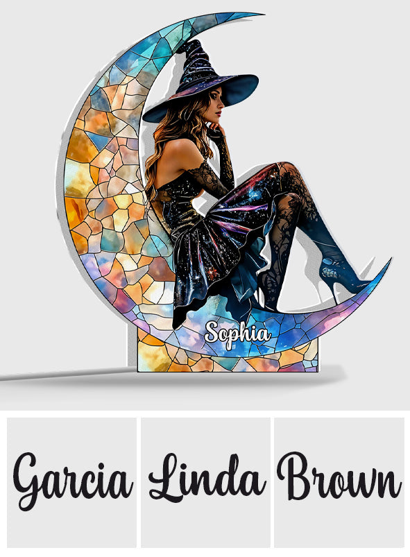 Sur la Lune - Boîte lumineuse personnalisée en forme de sorcière