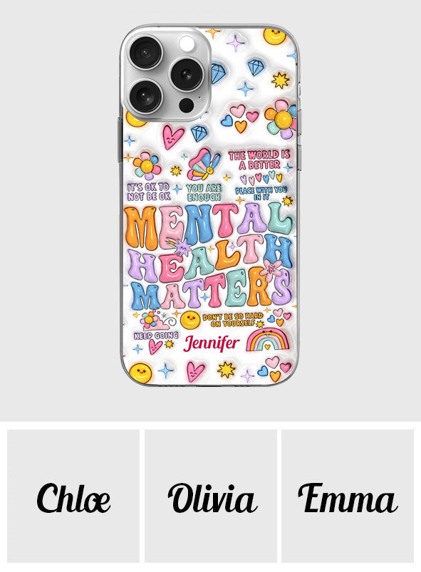 La santé mentale compte - Coque de téléphone transparente personnalisée pour sensibiliser à la santé mentale