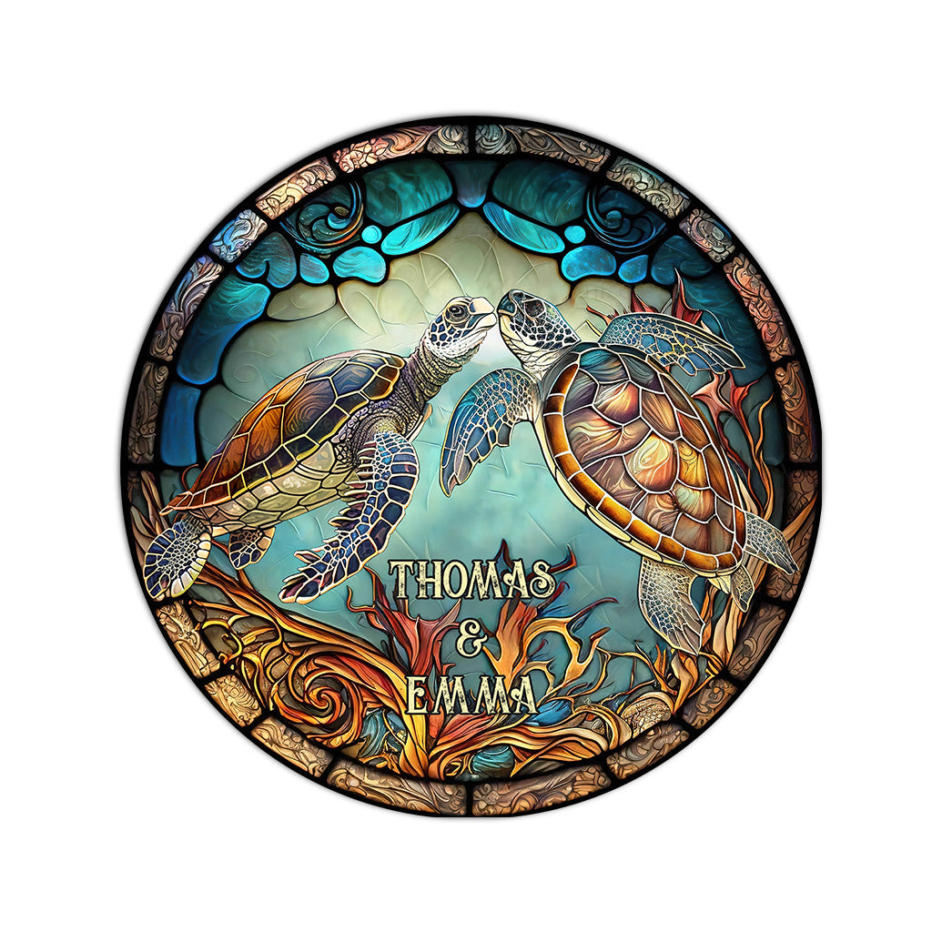 You And Me And The Sea - Personalized Turtle Round Rug