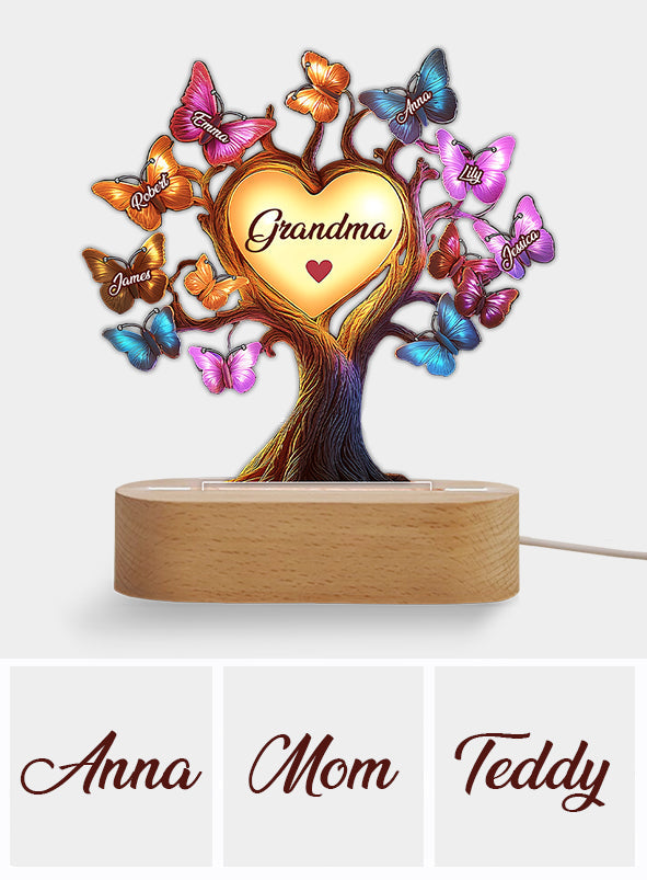 Beautiful Grandma Butterfly Tree - Personalized Grandma Shaped Plaque Light Base