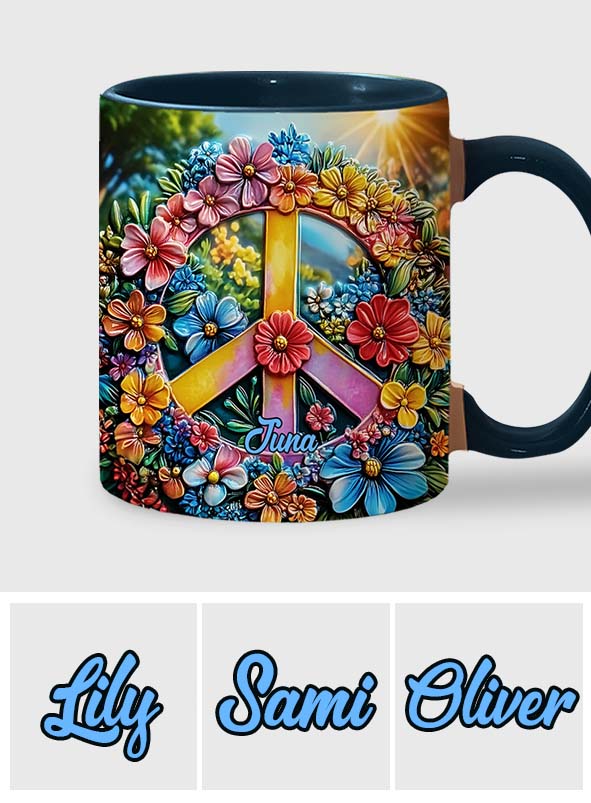Floral Peace Sign - Personalized Hippie Accent Mug