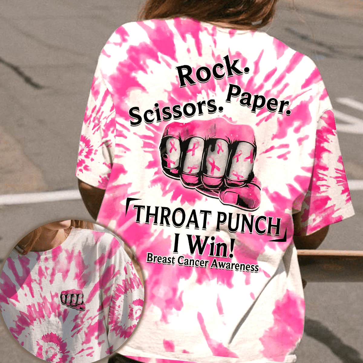 Coup de poing à la gorge : Je gagne contre le cancer du sein - T-shirt et sweat à capuche de sensibilisation au cancer du sein 0822