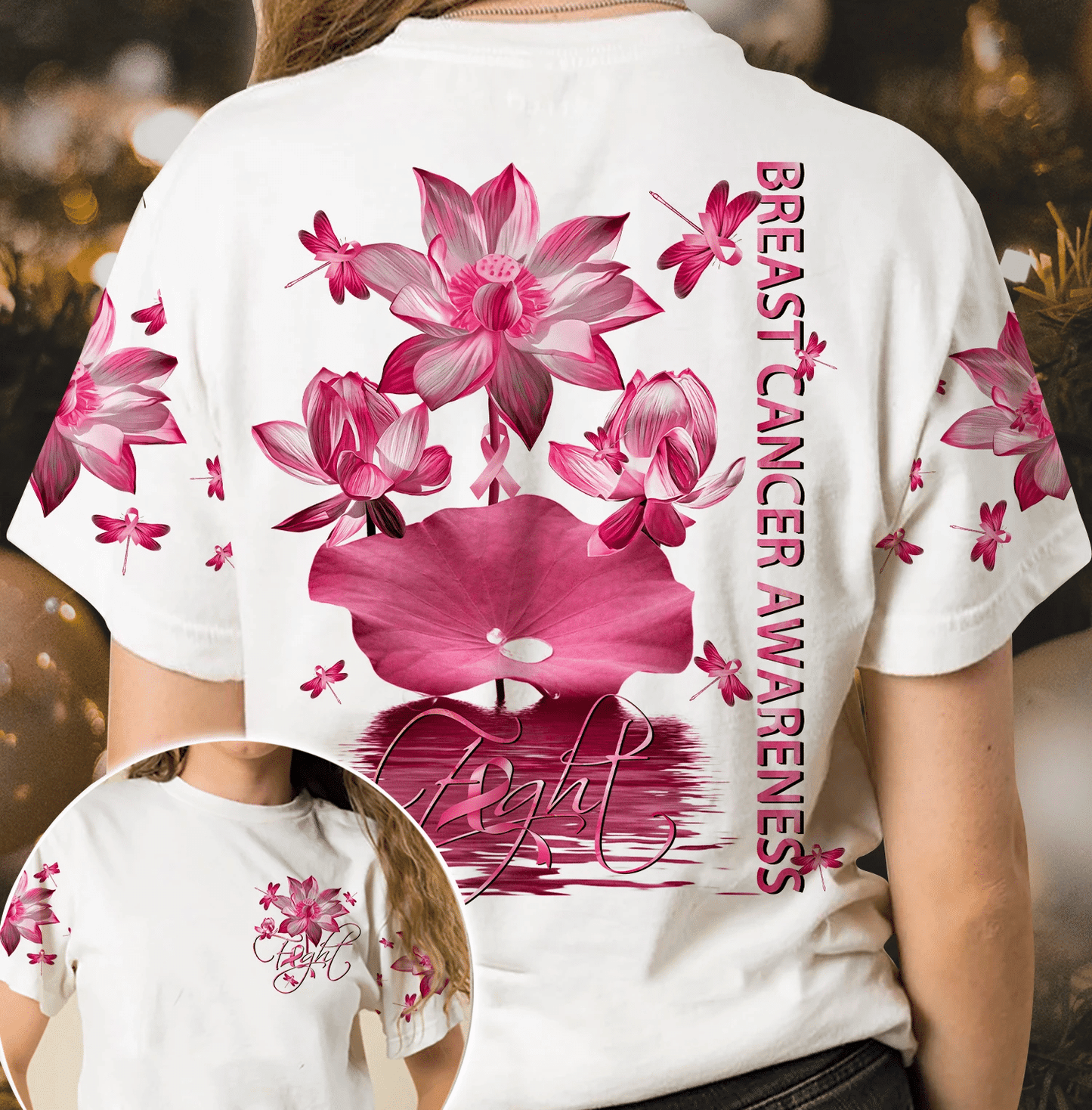 Pink Lotus Faith - T-shirt et sweat à capuche intégral de sensibilisation au cancer du sein 0822