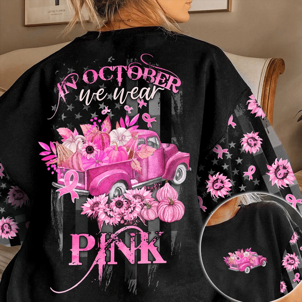In October We Wear Pink - Breast Cancer Awareness All Over T-shirt and Hoodie 0822