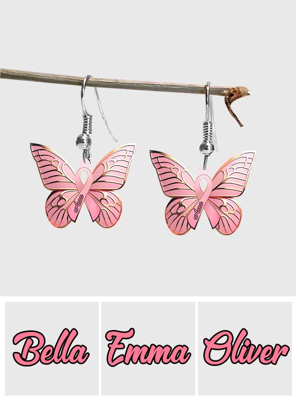 Boucles d'oreilles Hope Butterfly - personnalisées pour la sensibilisation au cancer du sein