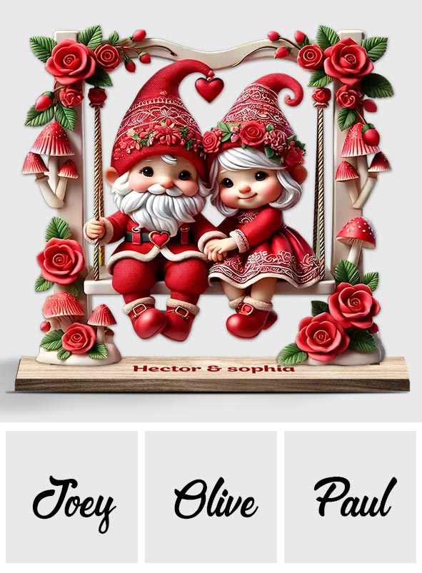 Adorable couple de gnomes - Couple personnalisé, 1 grand modèle autoportant à un niveau