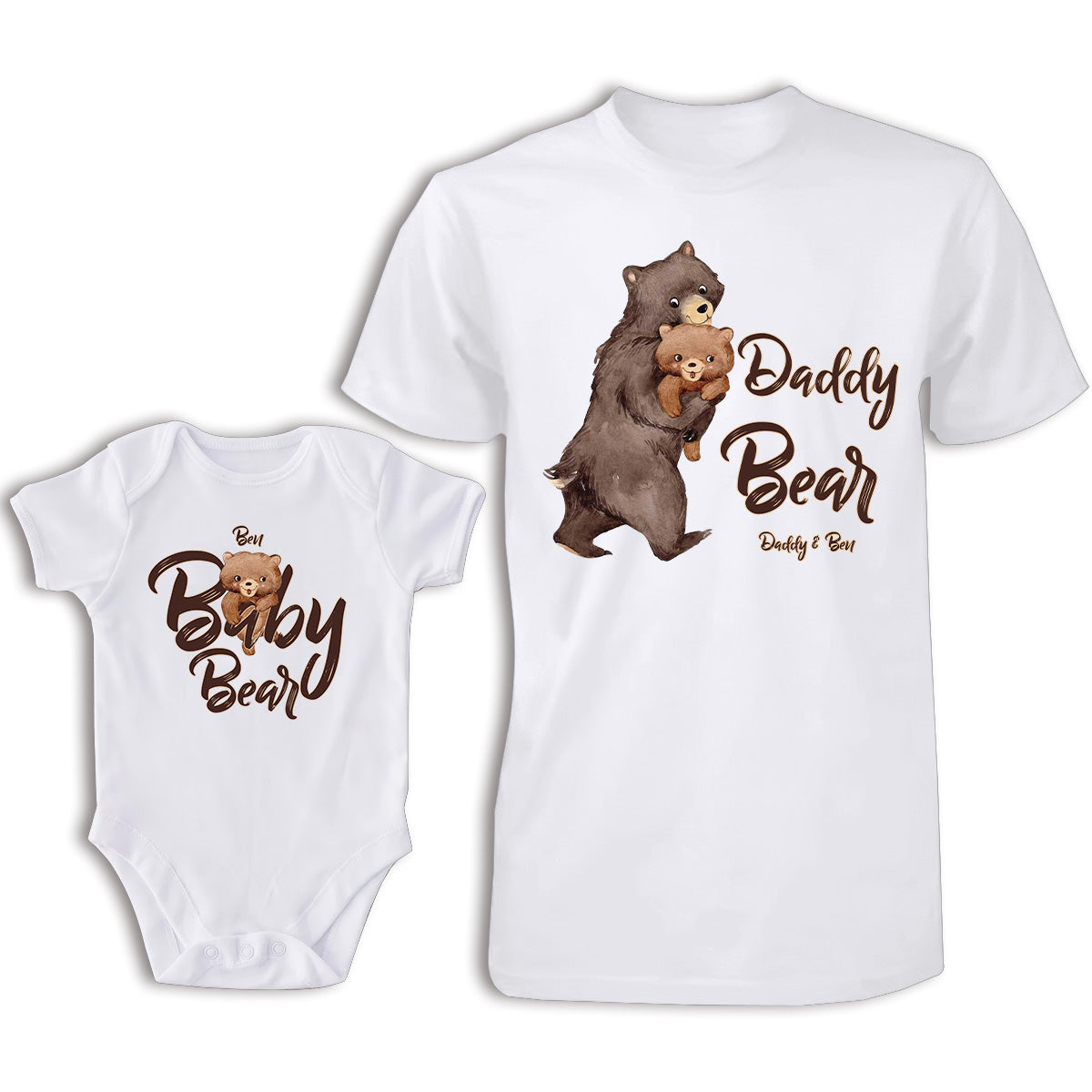Papa Ours Bébé Ours - T-shirt personnalisé pour papa et body pour bébé