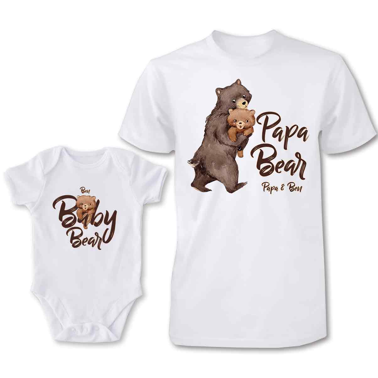 Papa Ours Bébé Ours - T-shirt personnalisé pour papa et body pour bébé
