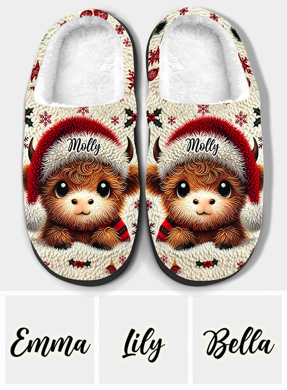 Adorable bébé vache des Highlands - Pantoufles personnalisées
