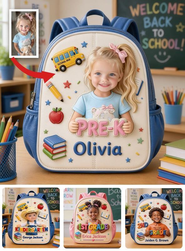 Cute Personalized Little Girl Pre-K Backpack, Custom Name Leather Patch Back to School Gift for Kids
