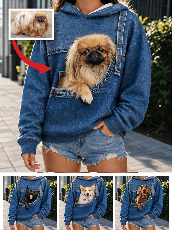 Personalized Fluffy Tan Shih Tzu Pocket Print All Over Hoodie, Cute Gift for Shih Tzu Dog Owner and Pet Lovers